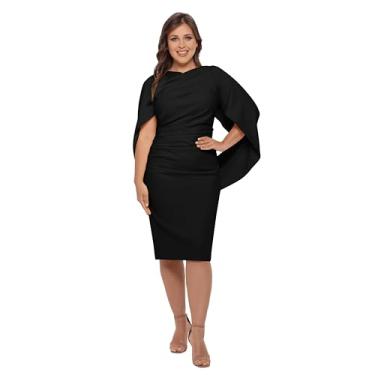 Imagem de Betsy & Adam Vestido feminino plus size de crepe midi com gola drapeada, Preto, 50