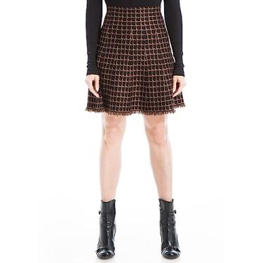 Imagem de Max Studio Saia feminina de cintura alta curta rodada com bainha desgastada, Preto e camelo, P