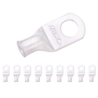 Imagem de SELTERM 6 AWG parafuso de 0,6 cm (pastilha larga) (10 peças) sulcos de fio de grau marítimo UL, extremidades do cabo de bateria, ilhós de cobre estanhado, conectores de terminal tubular de anel [B24]