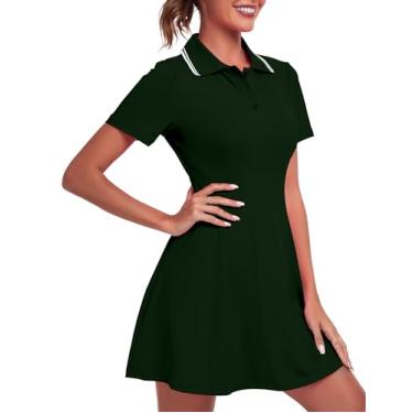 Imagem de FKEEP Vestido feminino de golfe, tênis, treino, atlético, com shorts/manga curta/bolso, 04 Verde escuro, PP