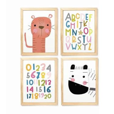 Imagem de Kit quadro safari  alfabeto e número decorativo infantil quarto crianç