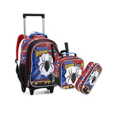 Imagem de Kit Mochila Rodinha Lancheira Estojo Spider Teia De Aranha - Denlex