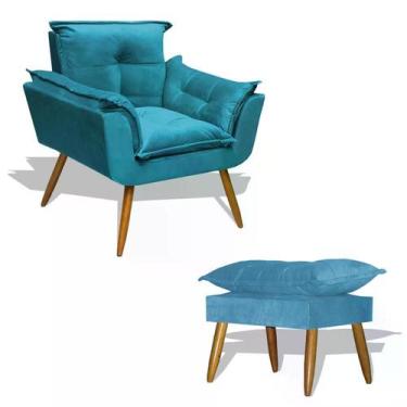 Imagem de Kit Poltrona Opala com Puff Opala Bege - Divini, Azul Turquesa
