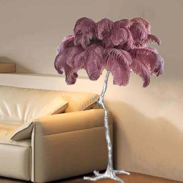 Imagem de Luminária de pé de resina, luminária de chão de penas de avestruz natural, lâmpada de decoração de quarto e sala de estar moderna com corpo de lâmpada prateada, lâmpada LED regulável