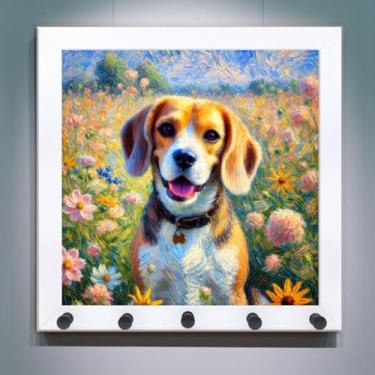 Imagem de Quadro Porta-chaves Decorativo para Parede com Penduradores de coleiras e chaves, com Imagem de cachorro, Estilo obra de arte. Ideais para Amantes de Cães, Decoração de Arte de Cães (Beagle)
