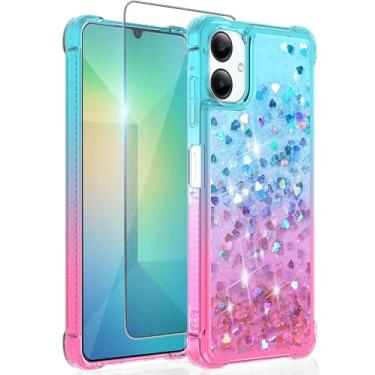 Imagem de Guzhthi Capa para Galaxy A06: Capa de telefone de canto à prova de choque de areia movediça líquida com glitter transparente para Samsung Galaxy A06 com protetor de tela de vidro temperado - Rosa