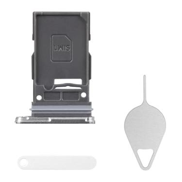 Imagem de BESJMYT Substituição da bandeja do cartão SIM para Samsung Galaxy S24 (versão SIM único) Suporte de compartimento de cartão cinza mármore adaptador com ejetor de agulha para S24 SM-S921U SM-S921U1