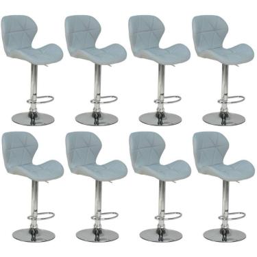 Imagem de Kit 08 Banquetas Slim Estofada Giratória Com Regulagem De Altura - Cinza