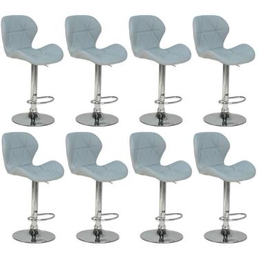 Imagem de Kit 08 Banquetas Slim Estofada Giratória Com Regulagem De Altura - Cinza