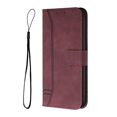Imagem de COTDINFOR Capa para Xiaomi 14T Pro, capa carteira Mi 14T Pro com suporte para cartão, capa flip de couro com suporte, capa carteira magnética à prova de choque para Xiaomi 14T Pro Smile vinho tinto