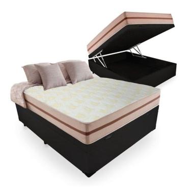 Imagem de Cama Box Com Baú Casal + Colchão De Molas Ensacadas - Anjos - Classic - 138x188x64cm - Preto