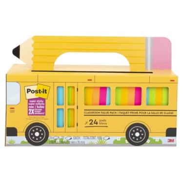 Imagem de Notas adesivas Post-it Super Sticky 654-24SSBUS, 7,6 x 7,6 cm, cores variadas, pacote com 24