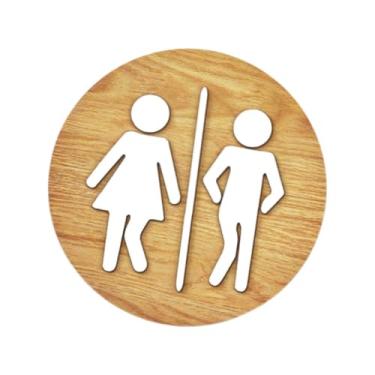 Imagem de FLCPJGV Placa de banheiro redonda Identificação do banheiro Sinal de sinalização da porta de decoração Sinal de identificação para lojas, Cor Do Grão Da Madeira