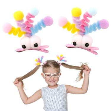 Imagem de MIUPOO Grampos de cabelo fofos pompons, acessórios de dia de cabelo louco para meninas, presilhas peculiares de monstrinho, grampos de cabelo de bico de pato de pelúcia, presilhas de cabelo,