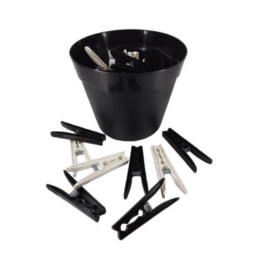 Imagem de Cesto Preto Pregadores De Roupas Plástico Preto Com Branco