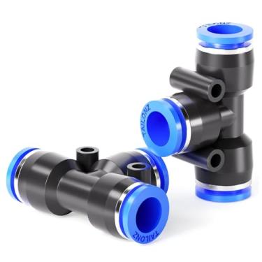 Imagem de Tailonz Camiseta azul pneumático 3 formas – Tubo de 4 mm OD Push to Connect Tube Quick Fittings Push Lock PE-4 (pacote com 10)