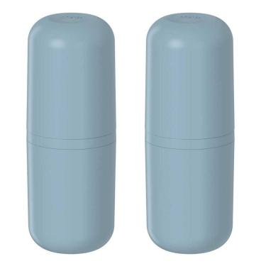 Imagem de 2X Porta Escova De Dente Banheiro Ou Bold Azul Com Tampa