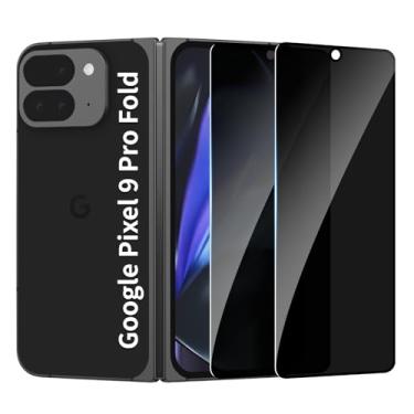 Imagem de Kculswin Pacote com 2 protetores de tela de privacidade para Google Pixel 9 Pro Fold de 20 cm (apenas tela frontal), película de vidro temperado 9H antiespião, cobertura total de borda
