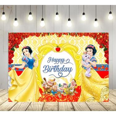 Imagem de Pano de fundo amarelo para artigos de festa de aniversário fundo de foto branca de neve princesa tema de aniversário faixa de chá de bebê 150 x 96 cm