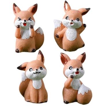 Imagem de Haohaiblooms Conjunto de 4 mini ornamentos de raposa, estatuetas de animais para jardim de fadas, decoração de terrário de musgo, enfeites de bolo, lembrancinhas de festa, presente de aniversário