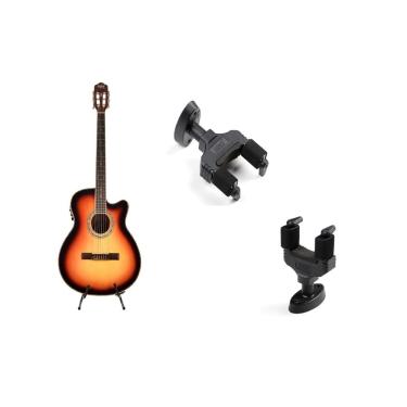 Imagem de Kit Violão Land Eletrico Nylon Sunburst + Suporte De Parede