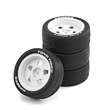 Imagem de Chanjorlin 1/10 Rally Racing Tire OD 2.68'' and Wheels 12mm Hex RC On Road Tyres for 1:10 Scale Touring Street Drift Car Tamiya TT01 TT02 XV01 TA06 A959 PTG2 HPI KYOSHO HSP PTG2 Traxxas 4PCS (White)