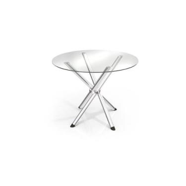 Imagem de Mesa de Sala Jantar Volga c/ Tampo de Vidro Redondo 95cm Cromada - Kap