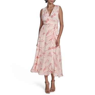 Imagem de Calvin Klein Vestido midi feminino casual sem mangas, Branco antigo multi, 38