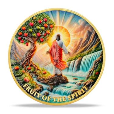 Imagem de RYUKENLM Fruto do Espírito Cristão Desafio Moeda Gálatas 5:22-23 Verso Religioso Fé Token Presente Cristão para Homens Mulheres