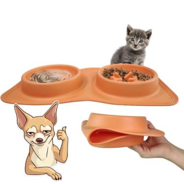 Imagem de Comedouro Bebedouro Silicone 2 Em 1 Cachorro Pet Gato Animais Raçao Agua Comida Portatil Dobravel Viagem Passeio Caminhada Saida