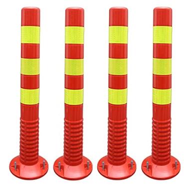 Imagem de Delineador de tráfego, poste de trânsito, cones de segurança laranja, postes portáteis com base, cones de barreira com faixas refletivas/vermelho + amarelo/1 pacote