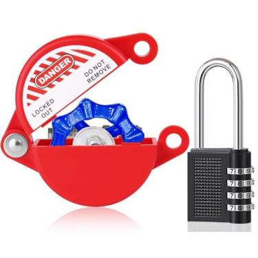 Imagem de Bloqueio de válvula de portão e cadeado de torneira de torneira, dispositivo de bloqueio de segurança com chave de senha para válvula de jardim externo/torneira de água, alças de válvula de 3,5 a 6,8