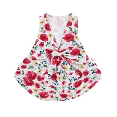 Imagem de CuteBone UPF50+ Vestidos para cães pequenos, vestido de verão sem mangas com decote em V profundo com laço grande, tecido respirável, roupas de cachorro elásticas refrescantes para festas de casamento