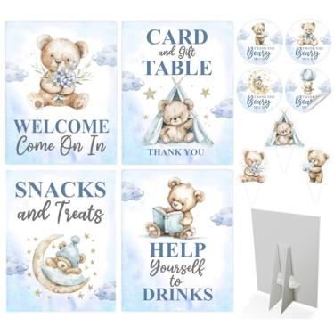 Imagem de Bella and Bentley Novelty 80 Peças De Decorações Para Chá Bebê "We Can Bearly Wait" - Ursinho Pelúcia Azul 4 Centros Mesa, Placa Boas-Vindas, 36 Enfeites Cupcake, 40 Adesivos "Thank You Beary Much"