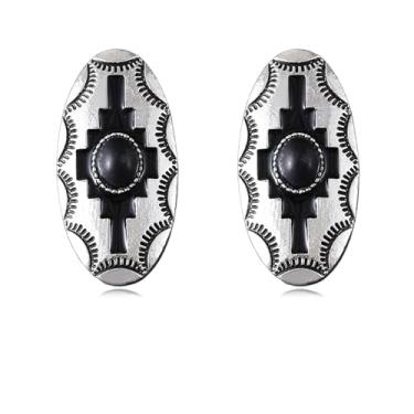 Imagem de DEYOUM Brincos femininos boêmios de turquesa natural, feitos à mão, vintage, geométricos, ocidentais, ovais, joias modernas, presentes, Medium, Metal, Sem pedra preciosa