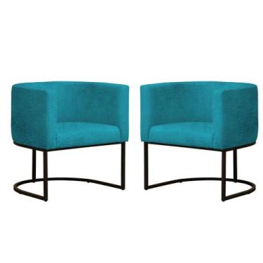 Imagem de Kit 2 Poltronas Reforçada Decorativa Sala Gabriela Base Ferro Preta Su