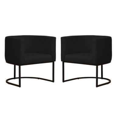 Imagem de Kit 2 Poltronas Reforçada Decorativa Sala Gabriela Base Ferro Preta Su