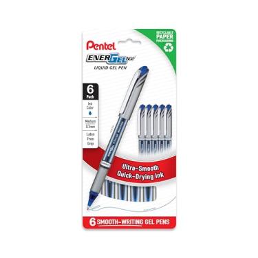 Imagem de Pentel Caneta de gel líquido EnerGel NV 0,7 mm, linha média, tinta azul, embalagem sem plástico, pacote com 6 (BL27PF6C)