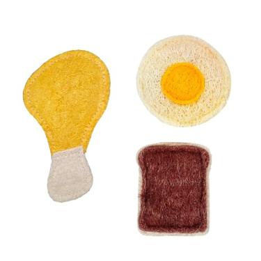 Imagem de Haourlife Brinquedos de bucha natural para gatos com erva de gato – pacote com 3 brinquedos de mastigar biodegradáveis em formas de café da manhã (coxa, ovo, torrada) para gatos e gatinhos internos