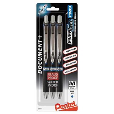 Imagem de Pentel BLP77BP3C Caneta de gel retrátil EnerGel Pro, média 0,7 mm, tinta azul, barril preto, pacote com 3