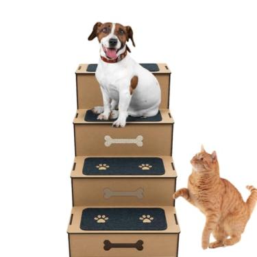 Imagem de Escadinha escadas pet 4 degraus 60 cm de altura feito em madeira mdf com carpete para cachorro e gato