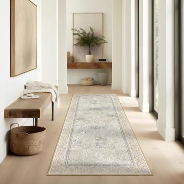 Imagem de Ashler Runners para corredores, tapetes laváveis 5 x 15 cm, tapete boêmio, tapetes longos vintage para entrada, cozinha, quarto, bege claro/tapete natural, decoração de casa, antiderrapante e lavável