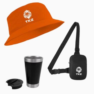Imagem de Kit Chapéu Bucket + Copo Inox com Tampa + Shoulder Bag (Laranja)