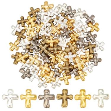 Imagem de HOBBIESAY 90 contas espaçadoras cruzadas, 6 cores, crucifixo, cruz, contas de liga de 14 mm, ouro, prata, cruzes, contas, conector tibetano, contas para pulseiras faça-você-mesmo, brinco, colar