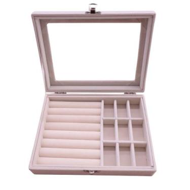 Imagem de Porta Joia visor e Trava Creme Luxo Moderno Varios espaços - Micromax