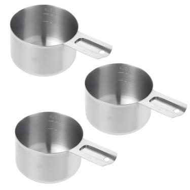 Imagem de Pacote com 3 copos medidores de aço inoxidável, 1 xícara, copos medidores de metal com alça, utensílios de cozinha, copo medidor de arroz para ingredientes úmidos e secos (240 ml | 240 cc | 227 g)