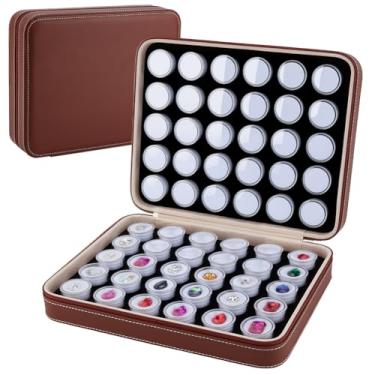 Imagem de BENECREAT Conjunto de caixa de armazenamento de joias de couro de 25 x 20 x 6,8 cm, 60 caixas redondas de plástico com enchimento de espuma branca, organizador de vários compartimentos para diamantes