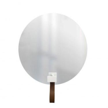 Imagem de Espelho Funcional Hook Branco Alça Caramelo 50 Cm Redondo - e2g Design