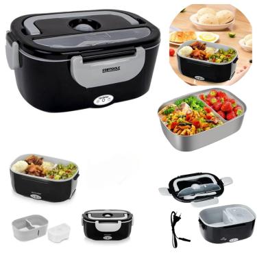 Imagem de Marmita Marmiteira Elétrica 60w Térmica Portatil Com Aquecedor Bivolt Preta Casa Carro Veucular Camimhão