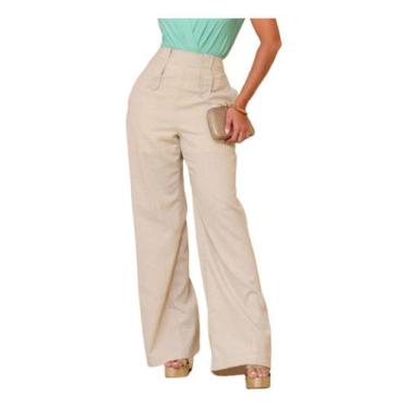 Imagem de Calça Pantalona de Linho com Caimento Elegante - Lumia, Bege, G
